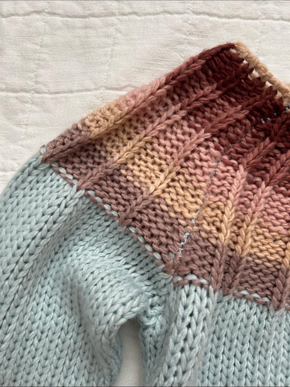 Chicwish Light Blue Sweater with Multicolor Ribbed Yoke - Picture 3 of 7